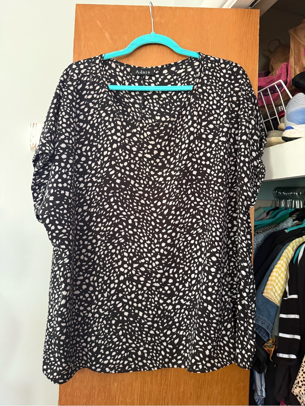 Women's Black and White Dalmatian Print Short Sleeve Blouse